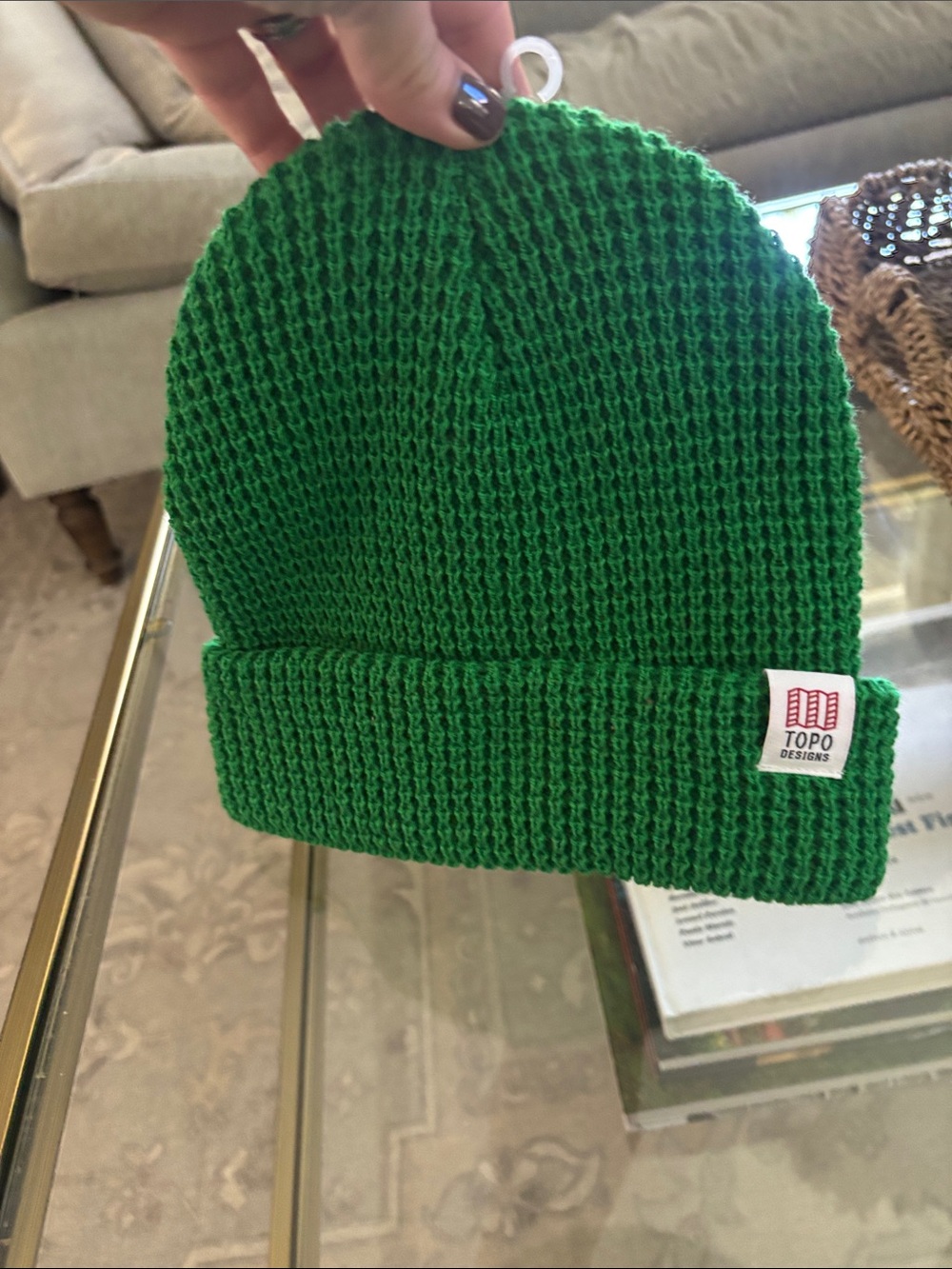 Topo Designs Bright Green Ribbed Beanie